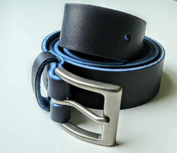 Navy Blue Men's Leather Belt, Horween Leather, Anniversary Gift, Gift for Him