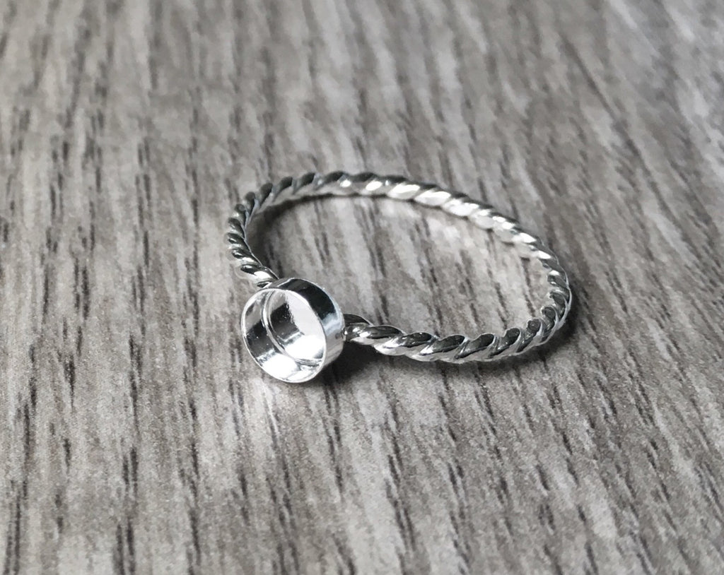 Sterling Silver Ring Setting, S925 Silver Round Bezel Cup Setting