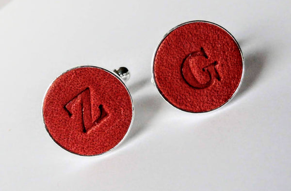 Personalized Leather Cufflinks, Hand Stamped Custom Cufflinks, Gift for Him, Anniversary Present