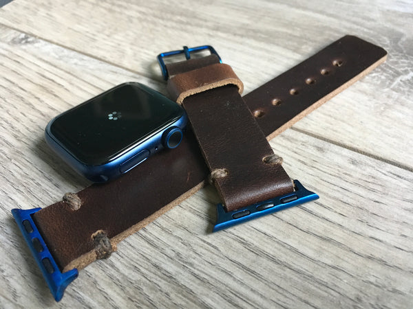 Horween Leather Band for Blue Series 6 Apple Watch Band, Horween Leather Band for Blue