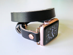 black double wrap leather watch band