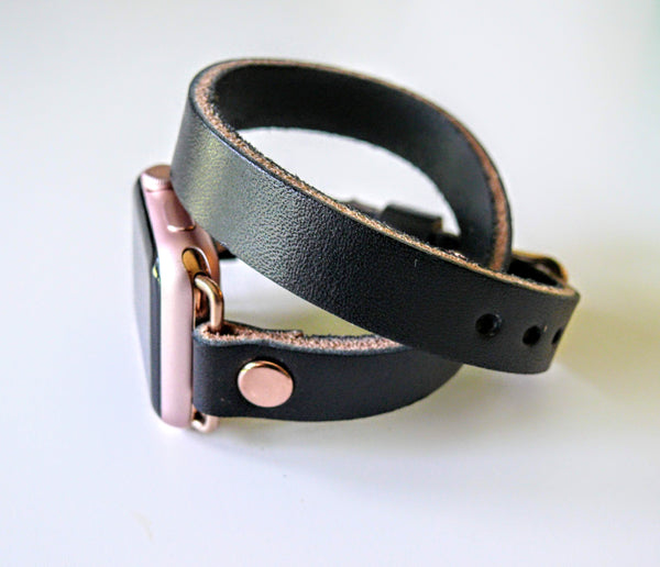 double wrap leather watch strap for rose gold watch