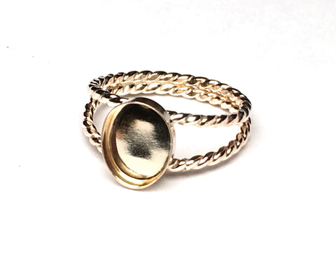 Gold filled twist ring blank oval bezel cup