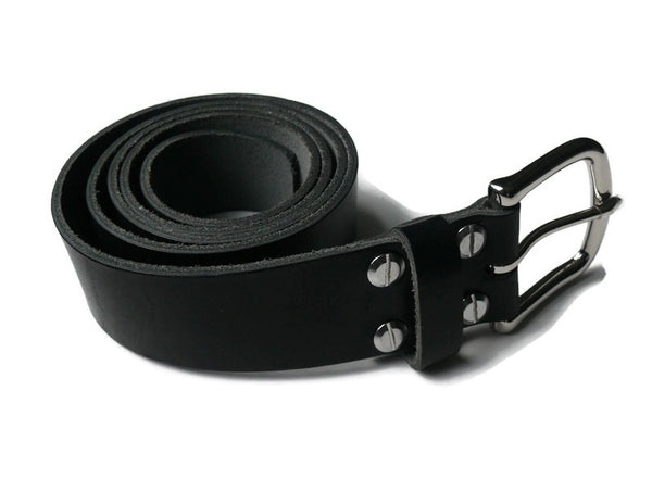 Handmade Leather Belt, Horween Essex Black Leather Belt, Gift for Him, Chicago Screws Belt