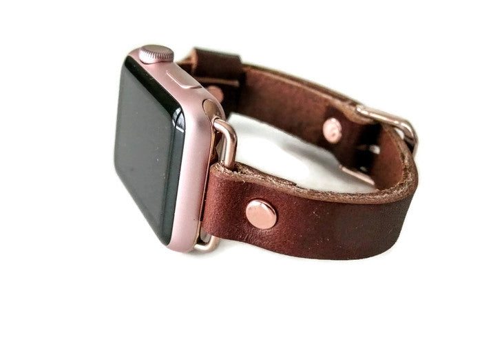 brown single wrap watch band for Apple