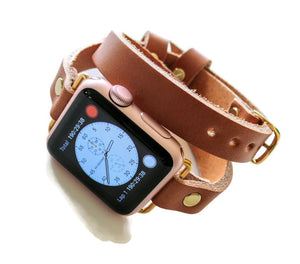 brown double wrap watch band for Apple