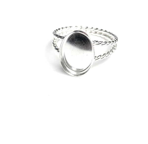 Double Twist Band Ring Blank Oval Bezel Cup Silver | 6x8, 7x9, 8x10, 10x12, 10x14 mm