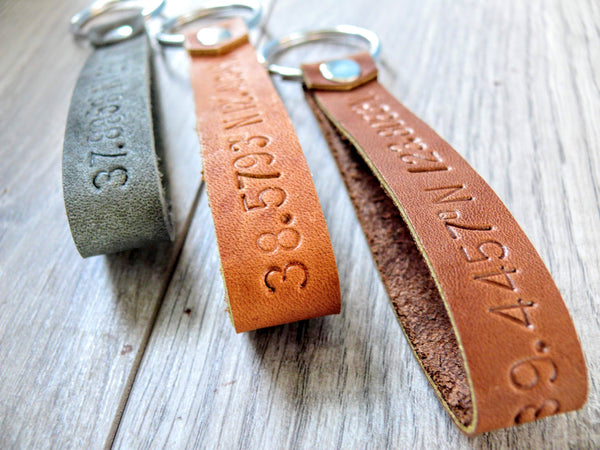 Personalized Keychain, Leather Keychain, custom made long key fob, gift for him, anniversary gift