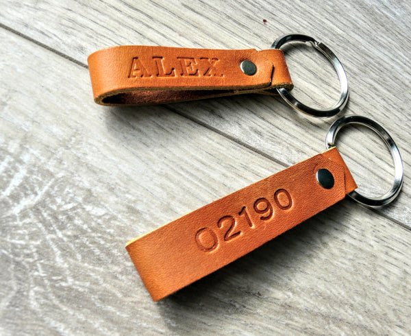 Personalized Leather Key chain,  Hand stamped personalized key fob, keychain gift, personalized gift idea, anniversary gift, wedding gift