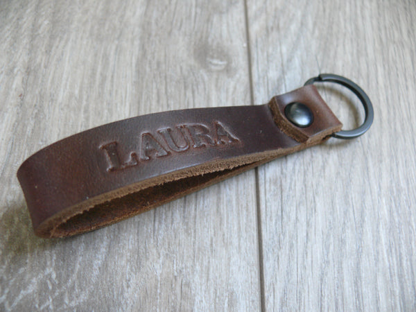 Custom Leather Key Ring Hand stamped personalized key chain, keychain gift, personalized gift idea, anniversary gift, wedding gift