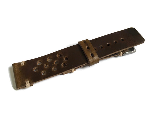 Horween Leather Olive Brown Rally Sport Watch Band