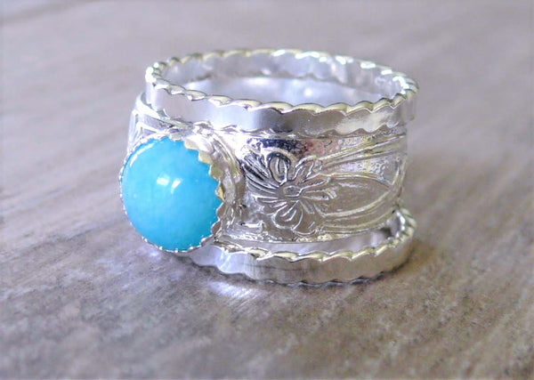 Mint Amazonite ring • Sterling silver ring stacking ring set