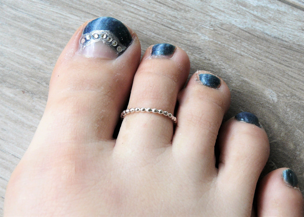 Beaded Toe Ring, 925 Sterling Silver