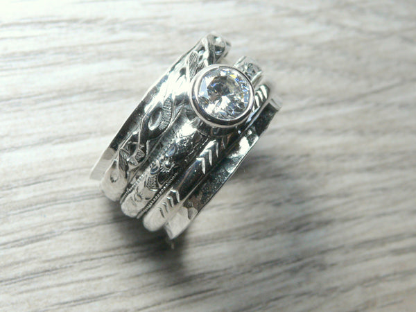 Sterling Silver Spinning Ring with Cubic Zirconia