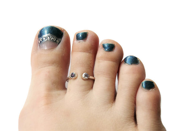 adjustable sterling silver toe ring with gemstones