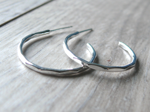 hammered silver hoops