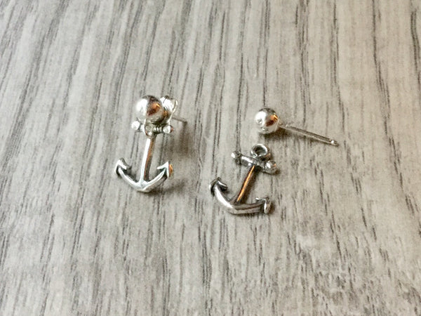 Sterling silver Anchor jacket earrings, boho jewelry, front and back earrings, drop dangle earring jackets