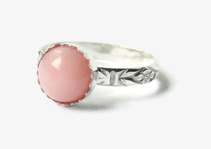 Pink opal ring sterling silver ring silver gemstone ring silver pink opal ring floral band ring