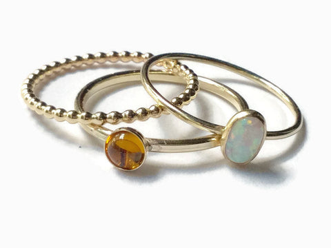 Gold opal citrine stacking rings