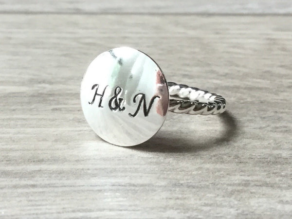 Initial couple ring • Silver love ring initial ring • Personalized couples ring • Boyfriend girlfriend gift, My Heart Belongs to You