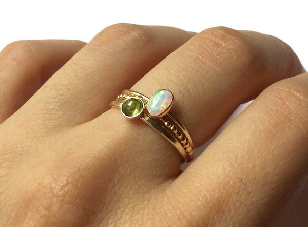 gold gemstone stacking ring set