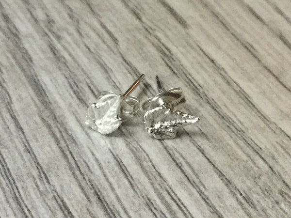 Sterling silver leaf stud earrings, tiny studs, post earrings, botanical boho jewelry, tiny silver studs, leaf earrings