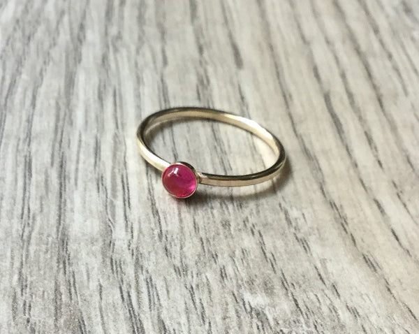 gold filled stacking ring with created ruby gemstone