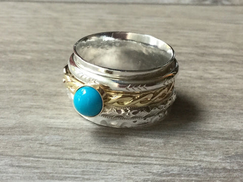 mixed metal turquoise spinner ring