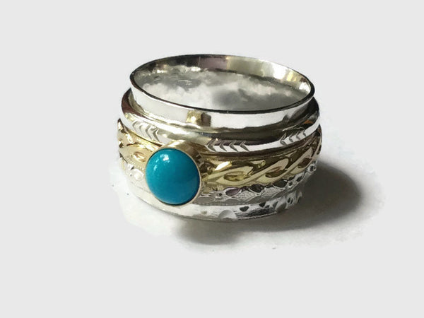 turquoise spinning ring with gold band