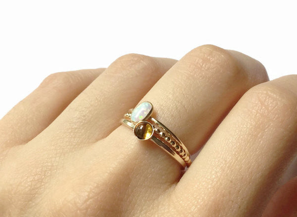 opal and citrine gold stacking rings