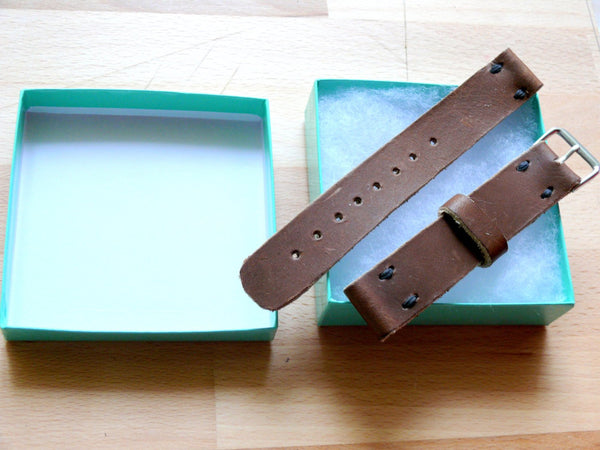 brown leather watch strap in gift box