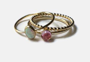 pink sapphire and opal gold stacking rings