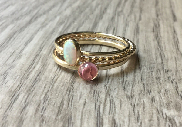 gold gemstone stacking ring set