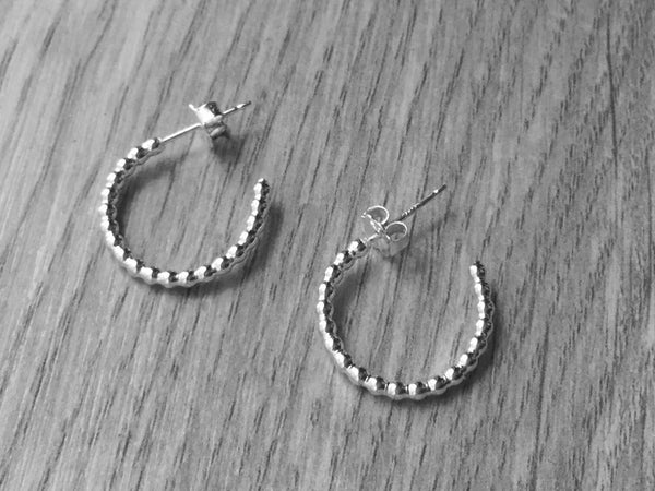 Sterling silver hoop earrings small hoops, sterling silver hoops, silver post hoops beaded hoops, sterling silver earrings