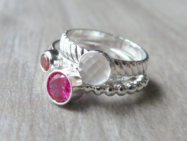 sterling silver pink ruby ring set