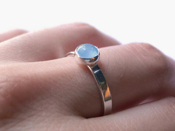 Sterling silver aquamarine ring, silver gemstone stacking ring, sterling silver ring, birthstone ring aqua blue gemstone ring