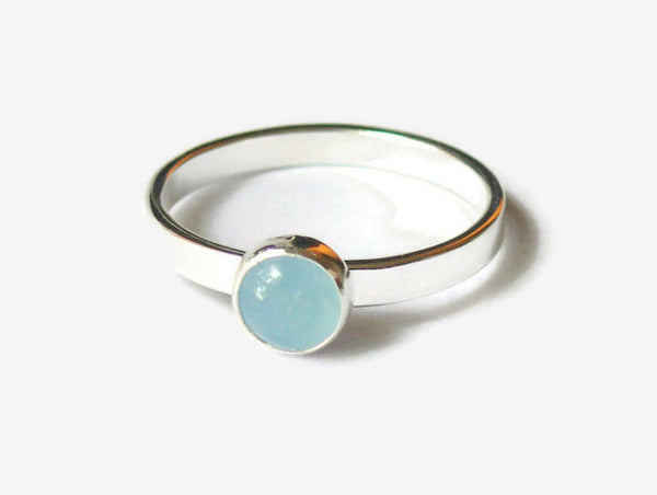 Sterling silver aquamarine ring, silver gemstone stacking ring, sterling silver ring, birthstone ring aqua blue gemstone ring