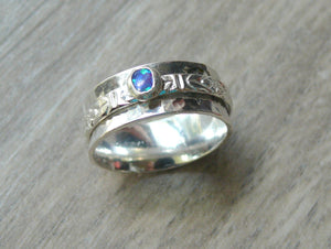 Blue opal spinning ring