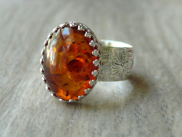 Sterling silver Amber ring silver statement ring silver gemstone ring sterling silver ring cocktail ring unique silver rings for women