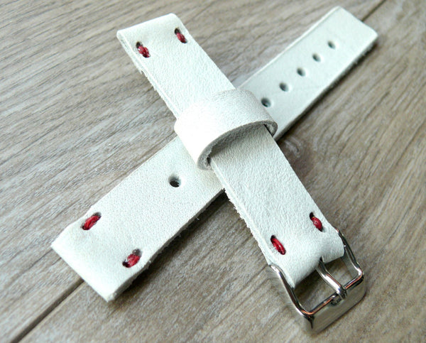 White leather watch band, 18mm watch band Handmade Premium leather watch band, genuine leather watch strap, anniversary gift