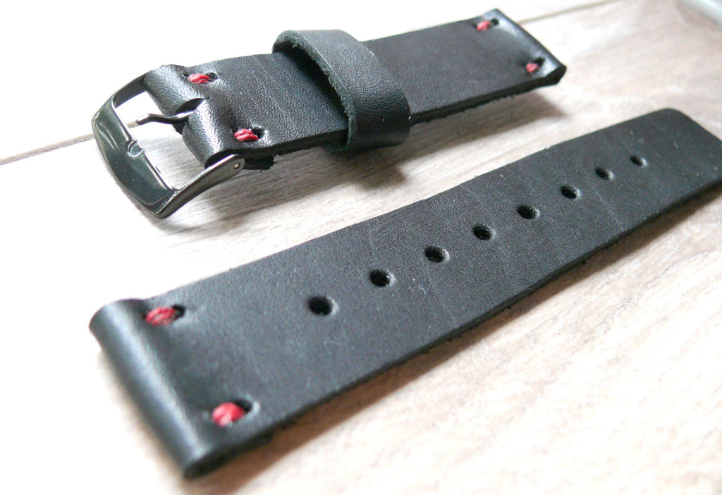 Black Full-Grain Leather Watch Strap, Black