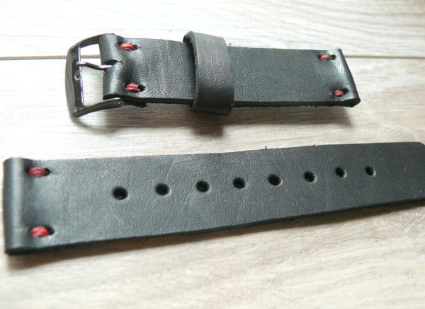 black full-grain leather watch band 
