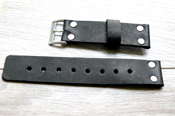 Samsung smartwatch 22mm black leather band, leather strap 20mm, black iwatch band, riveted black band, Garmin smartwatch band, vintage watch