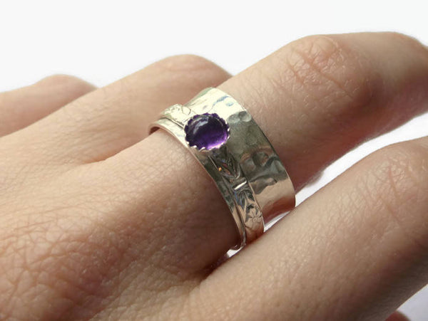 Silver amethyst ring anxiety jewelry kinetic ring silver spinning ring sterling silver ring fidget spinner ring