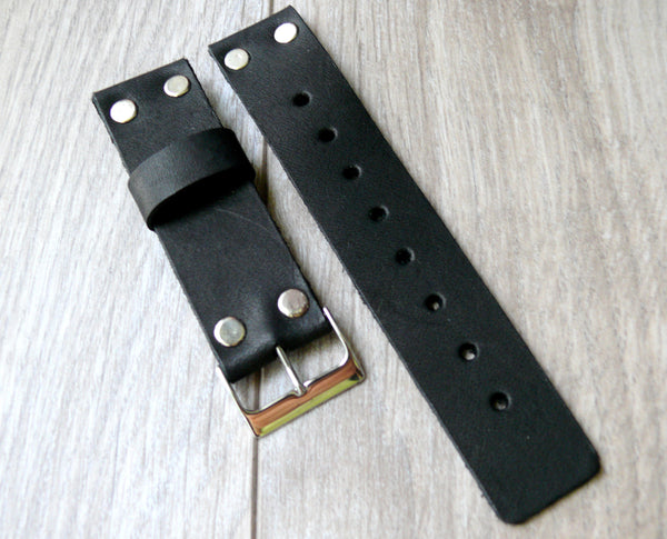 Samsung smartwatch 22mm black leather band, leather strap 20mm, black iwatch band, riveted black band, Garmin smartwatch band, vintage watch