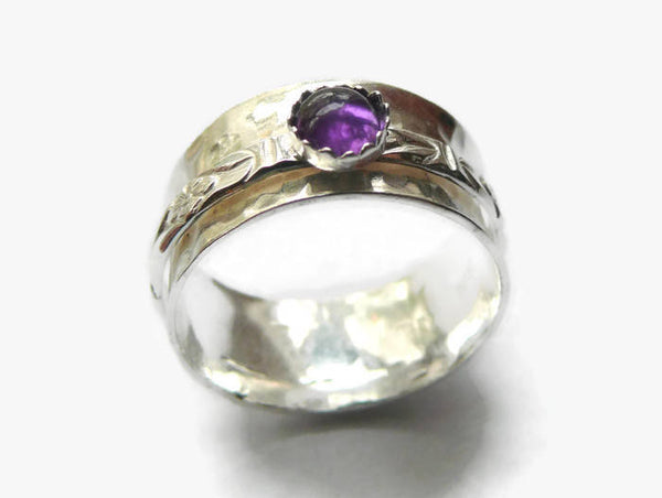 Silver amethyst ring anxiety jewelry kinetic ring silver spinning ring sterling silver ring fidget spinner ring