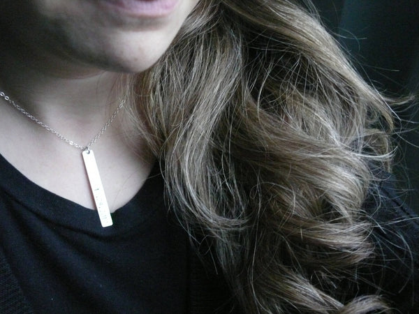 Personalized bar necklace date pendant, vertical bar necklace Sterling silver, anniversary gift for her women custom tag necklace