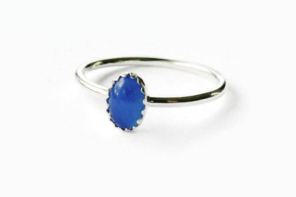 Sterling silver blue agate ring / Oval gemstone ring / Silver stacking ring / Sterling silver ring gemstone stackable ring