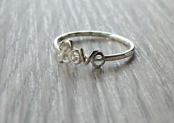 Script love ring • Sterling silver love ring • Love word ring • Girlfriend gift • Anniversary gift for her • Romantic gift stacking ring