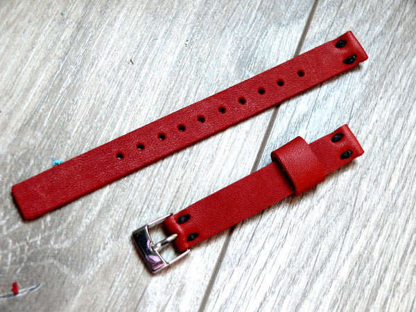 Red leather watch band, womens Handmade leather watch strap, leather watch strap 12mm watch band, 12 mm watch strap, anniversary gift